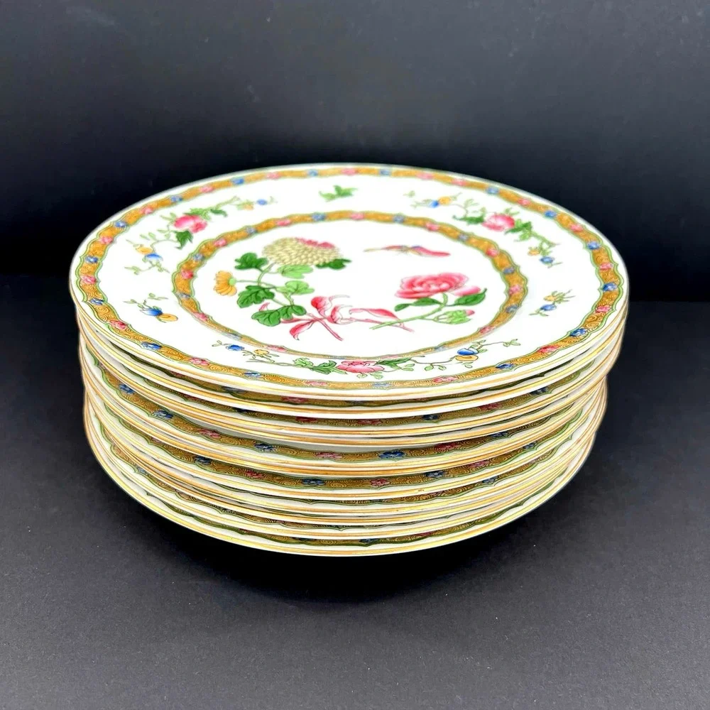 2 George Jones & Sons Crescent Ware Enfield Dinner Plate Floral Chinoiserie